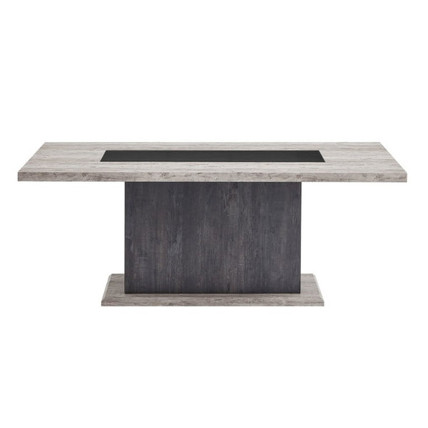 English Elm Dark Gray Washed Plank Dining Table with Storage Pedestal Base Seats Six B201S00535