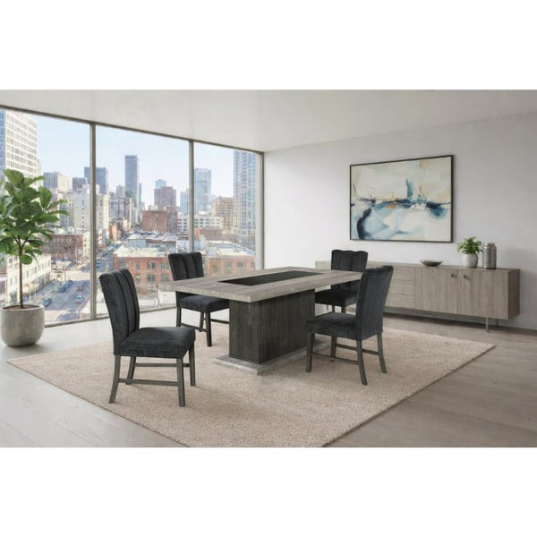 English Elm Dark Gray Washed Plank Dining Table with Storage Pedestal Base Seats Six B201S00535