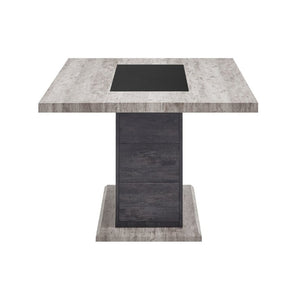 English Elm Dark Gray Washed Plank Dining Table with Storage Pedestal Base Seats Six B201S00535