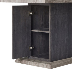 English Elm Dark Gray Washed Plank Dining Table with Storage Pedestal Base Seats Six B201S00535