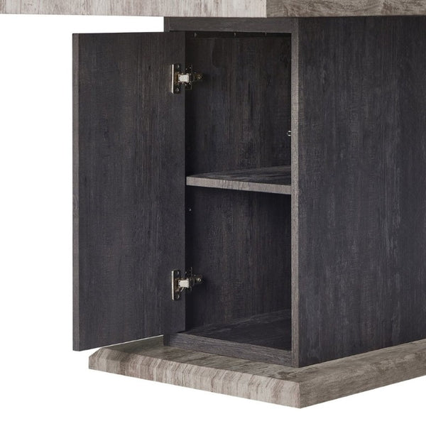 English Elm Dark Gray Washed Plank Dining Table with Storage Pedestal Base Seats Six B201S00535