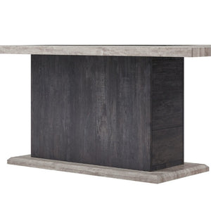 English Elm Dark Gray Washed Plank Dining Table with Storage Pedestal Base Seats Six B201S00535