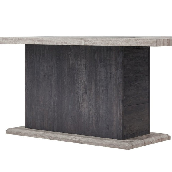English Elm Dark Gray Washed Plank Dining Table with Storage Pedestal Base Seats Six B201S00535