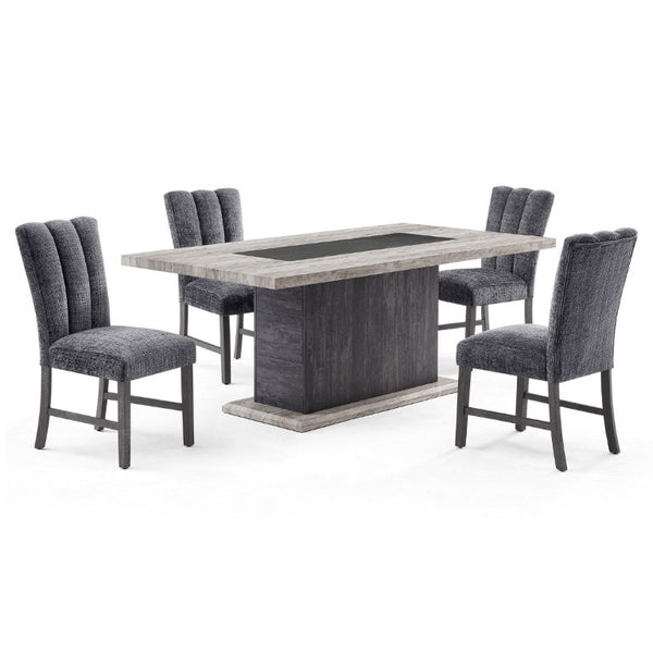 English Elm Dark Gray Washed Plank Dining Table with Storage Pedestal Base Seats Six B201S00535