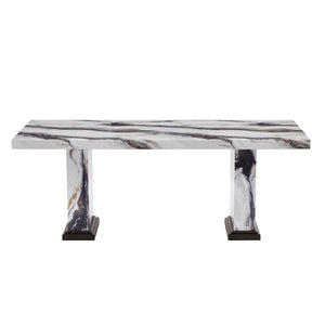 English Elm Black and White Faux Marble Rectangular Dining Table with Double Pedestal Seats 6 B201S00536