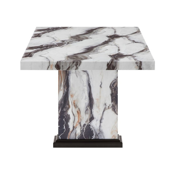 English Elm Black and White Faux Marble Rectangular Dining Table with Double Pedestal Seats 6 B201S00536