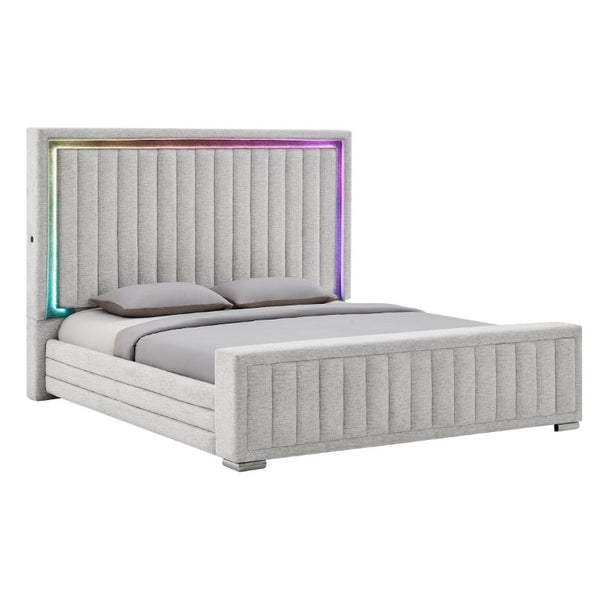 English Elm Elliot Grey Upholstered King Bed with LED Ambient Lighting and Built-In Sound B201S00537