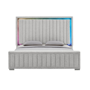 English Elm Elliot Grey Upholstered King Bed with LED Ambient Lighting and Built-In Sound B201S00537