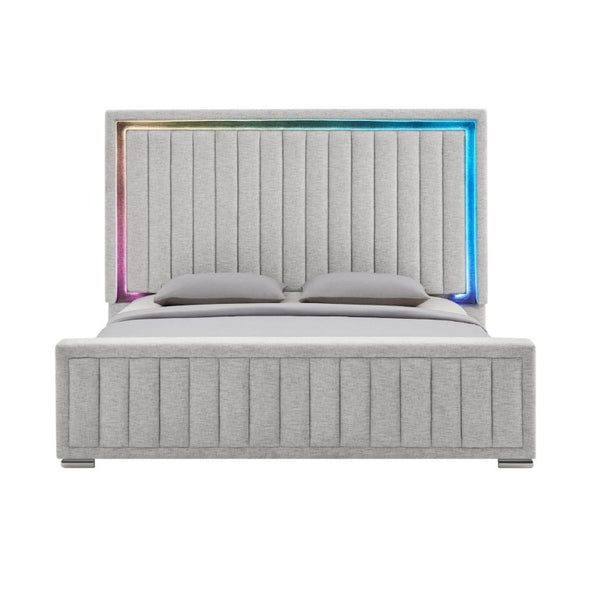 English Elm Elliot Grey Upholstered King Bed with LED Ambient Lighting and Built-In Sound B201S00537