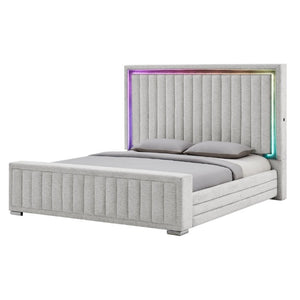 English Elm Elliot Grey Upholstered King Bed with LED Ambient Lighting and Built-In Sound B201S00537