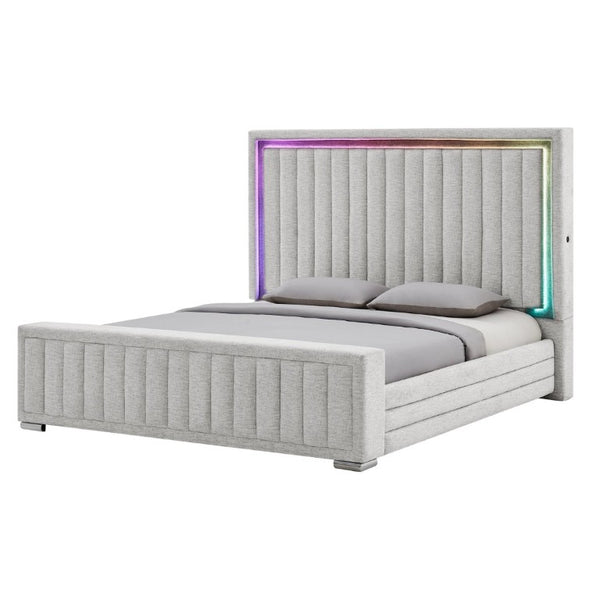 English Elm Elliot Grey Upholstered King Bed with LED Ambient Lighting and Built-In Sound B201S00537