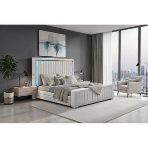 English Elm Elliot Grey Upholstered King Bed with LED Ambient Lighting and Built-In Sound B201S00537