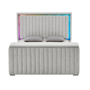 English Elm Elliot Grey King Platform Bed with Motorized TV Lift Fireplace and LED Lighting B201S00538