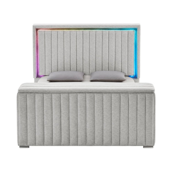 English Elm Elliot Grey King Platform Bed with Motorized TV Lift Fireplace and LED Lighting B201S00538