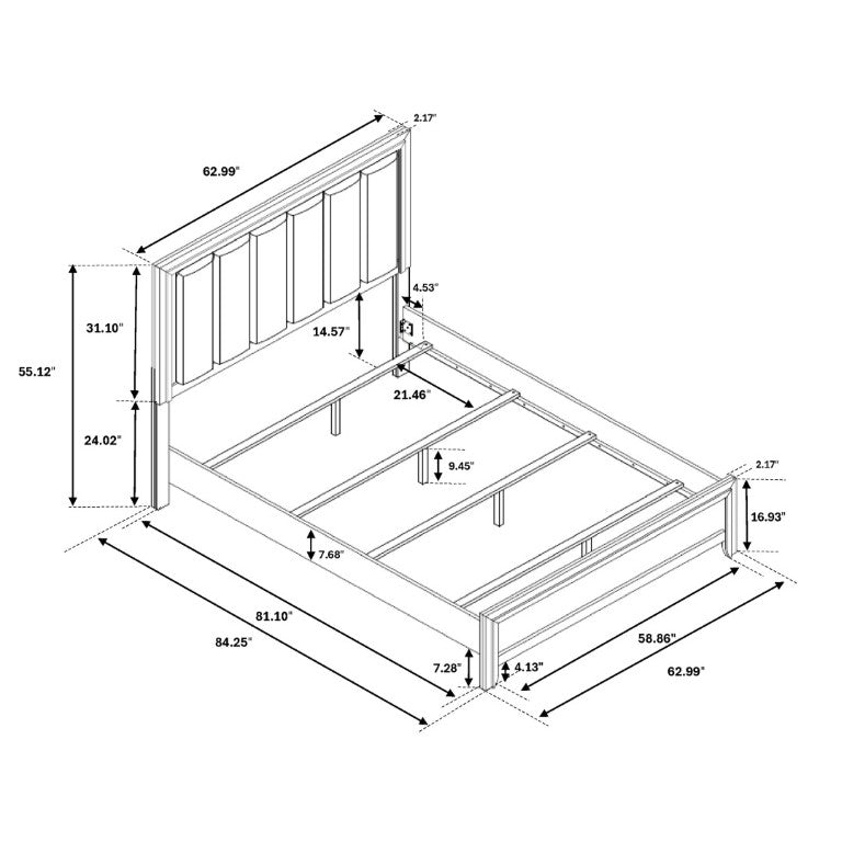 English Elm Eleanor Grey Queen Platform Bed with Built-In LED Ambient Lighting and Tapered Legs B201S00543