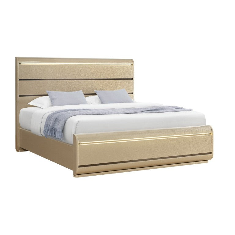English Elm Gigi Gold Platform Full Bed Slatted Headboard with Ambient LED Frame Lighting B201S00547