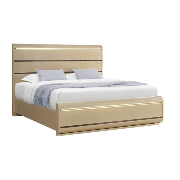 English Elm Gigi Gold Platform Full Bed Slatted Headboard with Ambient LED Frame Lighting B201S00547
