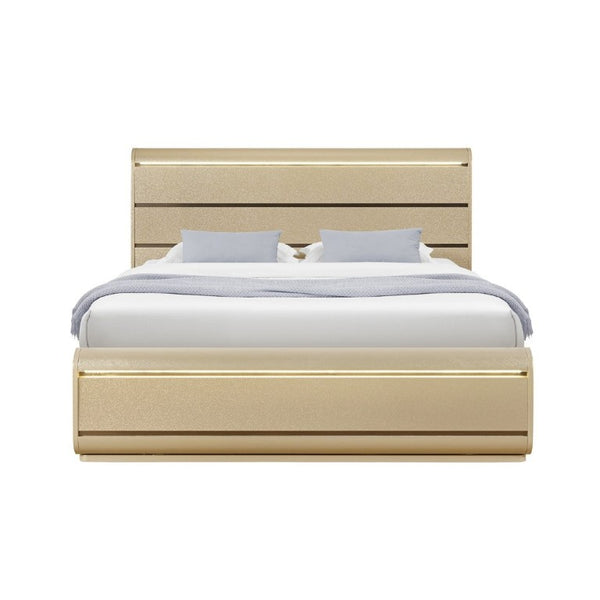 English Elm Gigi Gold Platform Full Bed Slatted Headboard with Ambient LED Frame Lighting B201S00547