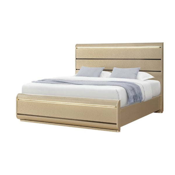 English Elm Gigi Gold Platform Full Bed Slatted Headboard with Ambient LED Frame Lighting B201S00547