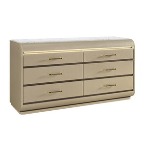 English Elm Gigi Gold Tone Glam 5 Piece Full Bedroom Set with Ambient LED Lighting B201S00548