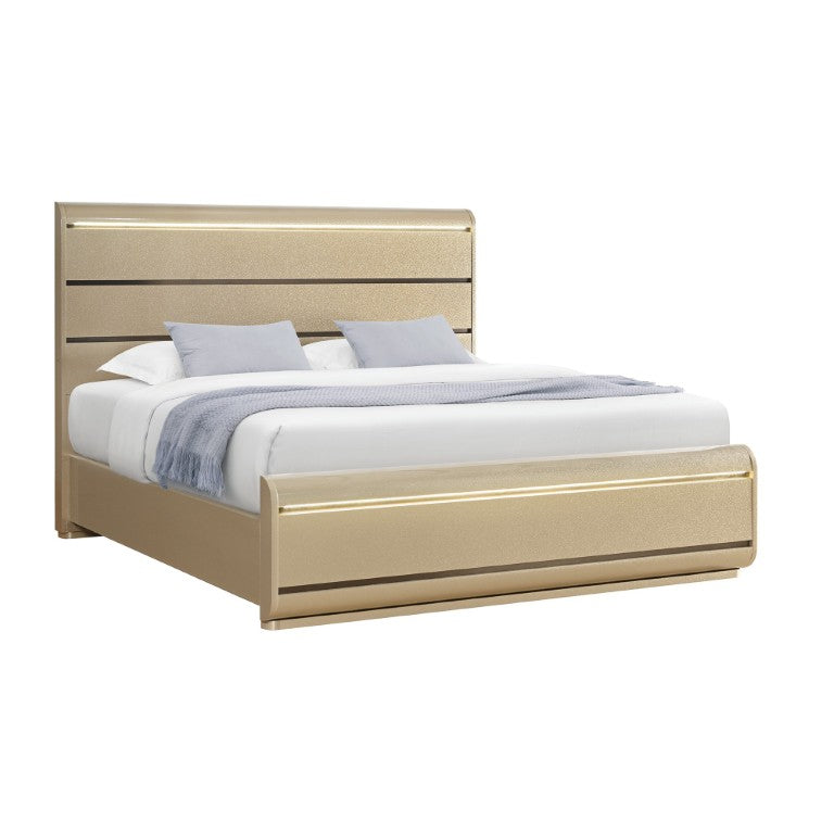 English Elm Gigi Gold Tone Five Piece King Bedroom Suite with Ambient LED Platform Bed B201S00550