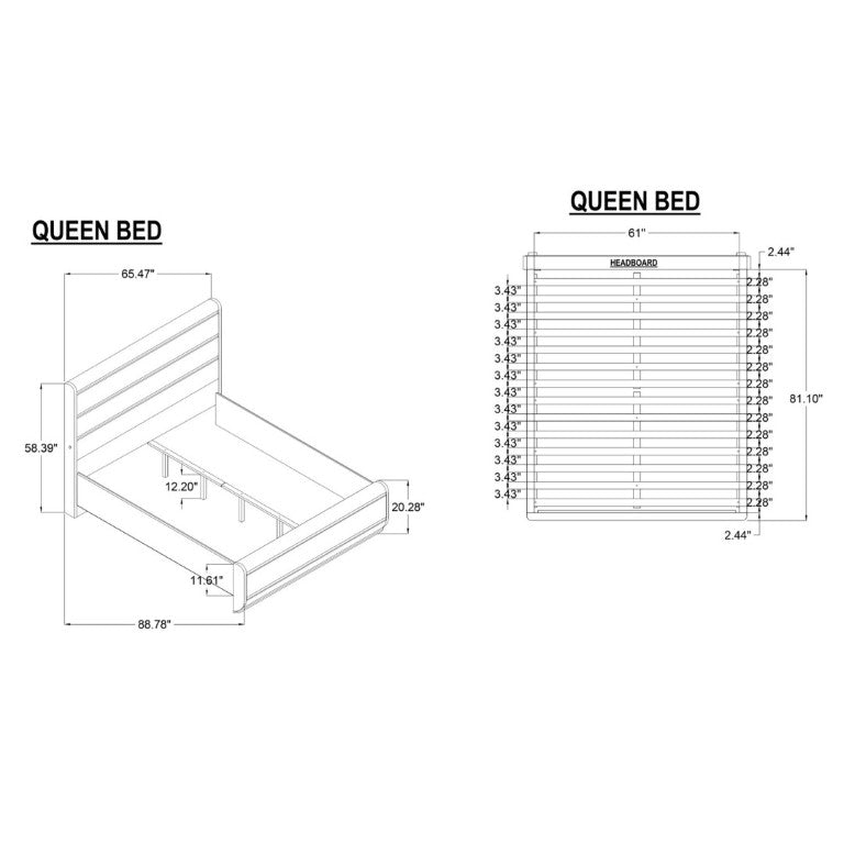 English Elm Gigi Gold Queen Bed Slat Headboard with Ambient LED Underlighting Modern Frame B201S00551