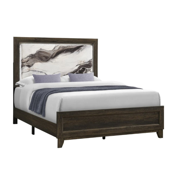 English Elm Harry Brown Five Piece Bedroom Set with Faux Marble Headboard and LED Lighting B201S00553
