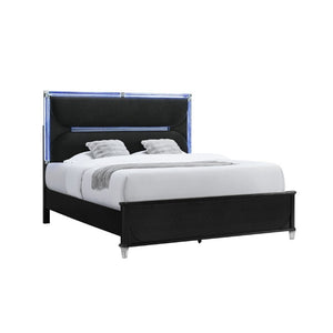 English Elm Louden King Bed Black Wood Frame with Crystal Headboard and Built in LED Lighting B201S00557