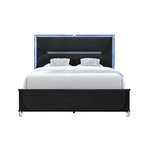 English Elm Louden King Bed Black Wood Frame with Crystal Headboard and Built in LED Lighting B201S00557