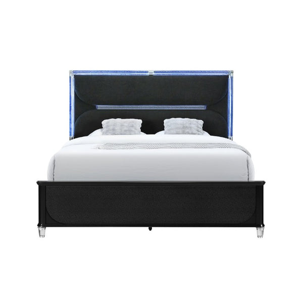 English Elm Louden King Bed Black Wood Frame with Crystal Headboard and Built in LED Lighting B201S00557