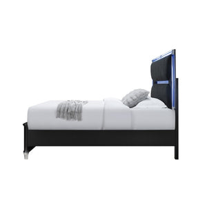 English Elm Louden King Bed Black Wood Frame with Crystal Headboard and Built in LED Lighting B201S00557