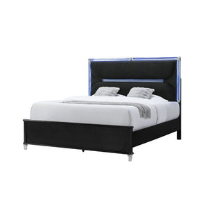 English Elm Louden King Bed Black Wood Frame with Crystal Headboard and Built in LED Lighting B201S00557