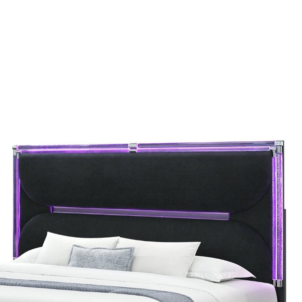 English Elm Louden King Bed Black Wood Frame with Crystal Headboard and Built in LED Lighting B201S00557