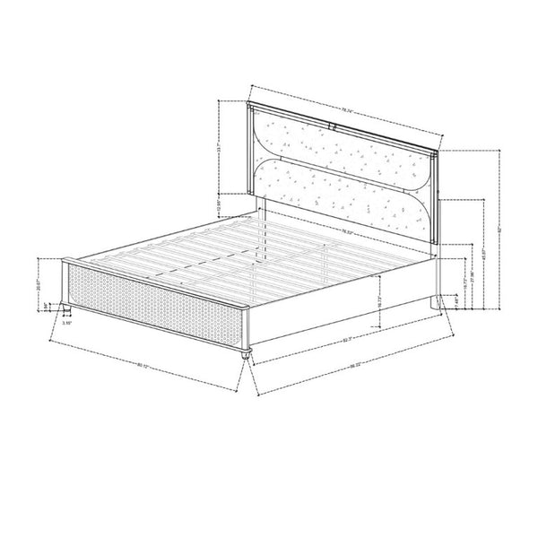 English Elm Louden King Bed Black Wood Frame with Crystal Headboard and Built in LED Lighting B201S00557