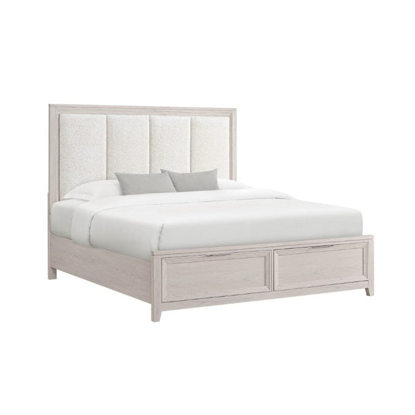 English Elm Melissa Upholstered Full Storage Bed Low Profile Padded Headboard Tapered Legs Beige B201S00561