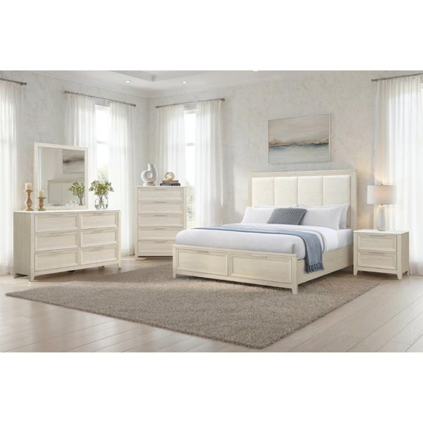 English Elm Melissa Upholstered Full Storage Bed Low Profile Padded Headboard Tapered Legs Beige B201S00561