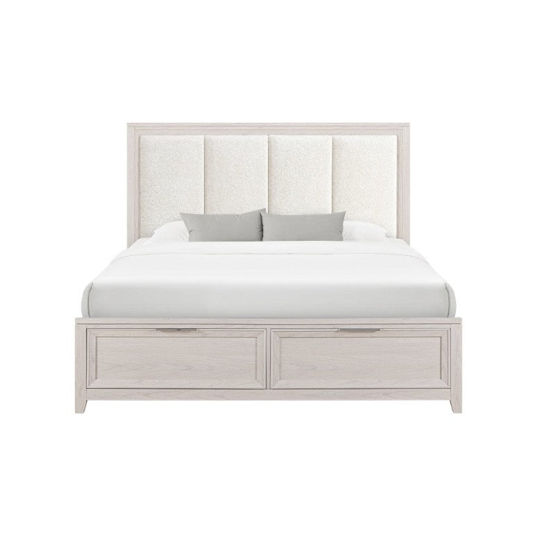 English Elm Melissa Upholstered Full Storage Bed Low Profile Padded Headboard Tapered Legs Beige B201S00561