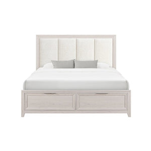 English Elm Melissa Upholstered Full Storage Bed Low Profile Padded Headboard Tapered Legs Beige B201S00561