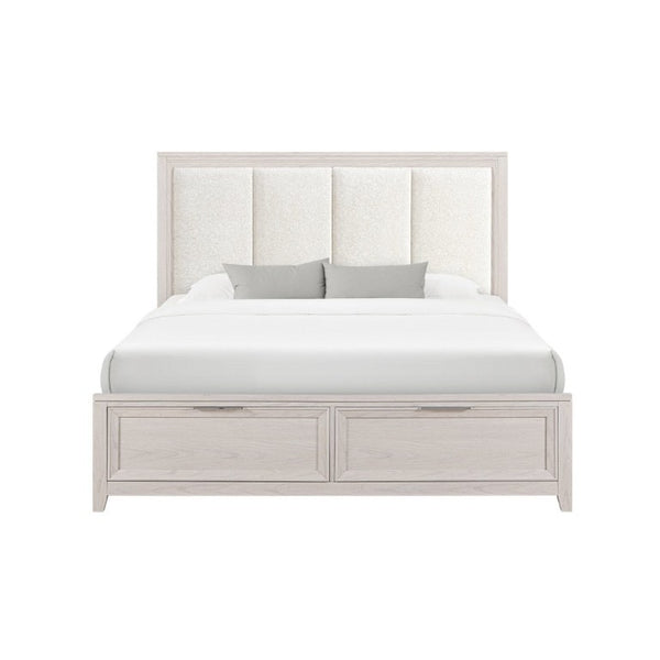 English Elm Melissa Upholstered Full Storage Bed Low Profile Padded Headboard Tapered Legs Beige B201S00561