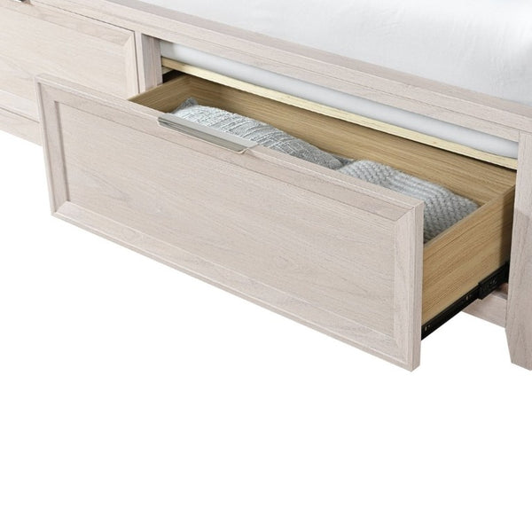 English Elm Melissa Upholstered Full Storage Bed Low Profile Padded Headboard Tapered Legs Beige B201S00561