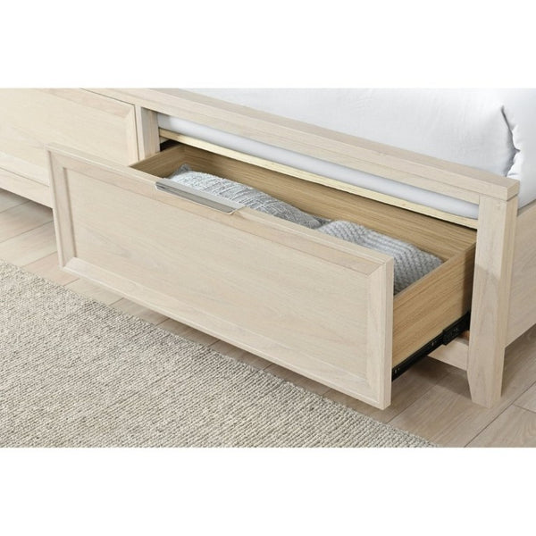 English Elm Melissa Upholstered Full Storage Bed Low Profile Padded Headboard Tapered Legs Beige B201S00561