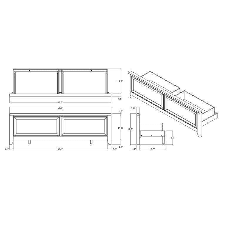 English Elm Melissa Queen Storage Bed Upholstered Platform Frame with Padded Headboard B201S00565