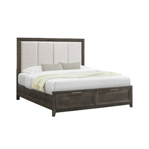 English Elm Melissa Upholstered Full Storage Bed Low Profile Padded Headboard Tapered Legs Dark Brown B201S00567