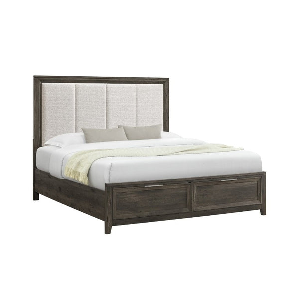 English Elm Melissa Upholstered Full Storage Bed Low Profile Padded Headboard Tapered Legs Dark Brown B201S00567