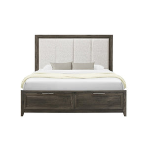English Elm Melissa Upholstered Full Storage Bed Low Profile Padded Headboard Tapered Legs Dark Brown B201S00567