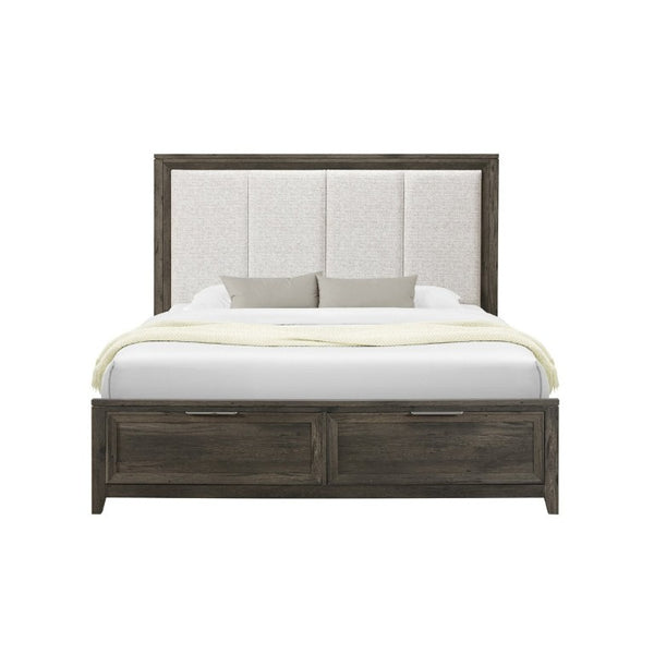 English Elm Melissa Upholstered Full Storage Bed Low Profile Padded Headboard Tapered Legs Dark Brown B201S00567