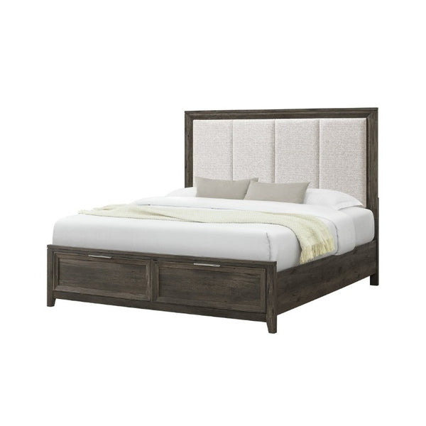 English Elm Melissa Upholstered Full Storage Bed Low Profile Padded Headboard Tapered Legs Dark Brown B201S00567