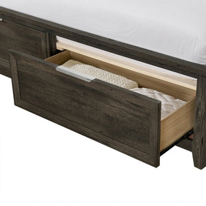 English Elm Melissa Upholstered Full Storage Bed Low Profile Padded Headboard Tapered Legs Dark Brown B201S00567