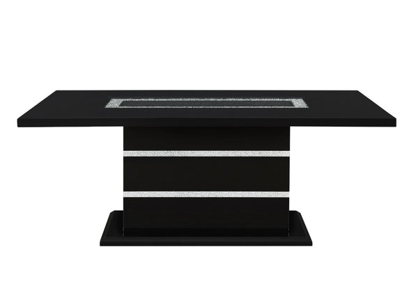 English Elm Ariya Glam Pedestal Dining Table with Glass Inset Acrylic Accents and Glitter Finish B201S00573