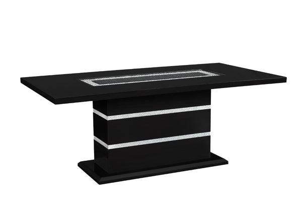 English Elm Ariya Glam Pedestal Dining Table with Glass Inset Acrylic Accents and Glitter Finish B201S00573